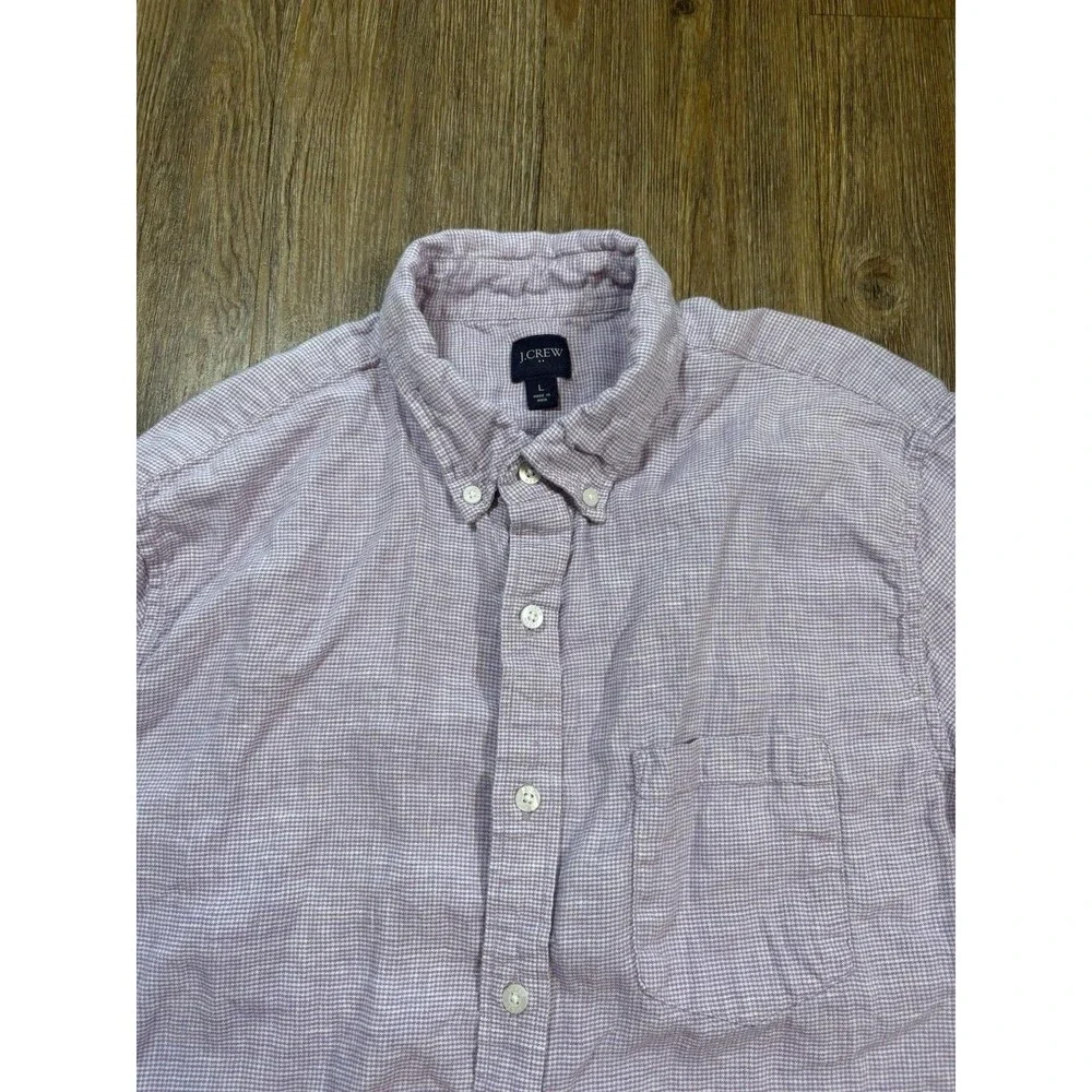 J. Crew Mens Purple White Houndstooth Linen Cotton Button Down Shirt Large